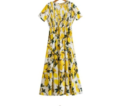 Pull-up Elastic Pineapple Print Short-sleeved Dress Nihaostyles Clothing Wholesale NSLQS101828
