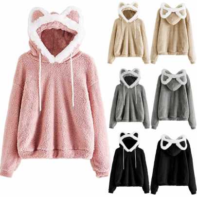 Solid Color Hooded Cat Ear Loose Plush Sweatshirt Nihaostyles Clothing Wholesale NSGJY102104