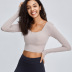 Solid Color Long-Sleeved Cropped Yoga Top With Chest Pad NSFQJ102157