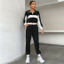 Black & White Matching Stand-Up Collar Sweatshirt 2 Piece Set NSDMB102368