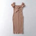 pleated short-sleeved tight dress NSHS34235