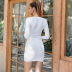 mercerized V-neck shiny pleated long-sleeved slim-fit dress NSWX34305