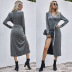 solid color retro V-neck knitted dress NSSA34312