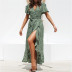 V-neck Irregular High Waist Lace Chiffon Printed Dress NSJS34327