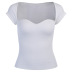 slim-fit solid color sweetheart-neckline short-sleeved top NSSU35429