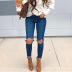 autumn and winter new button tassel hole stretch jeans NSKL35512