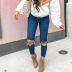autumn and winter new button tassel hole stretch jeans NSKL35512