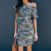 spring and summer casual oblique collar waist camouflage dress  NSKL35523