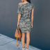 spring and summer casual oblique collar waist camouflage dress  NSKL35523