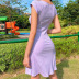 New Style Square Collar Short Sleeve Slim Pure Color Dress NSXE35563