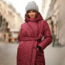 winter thick hooded belt long cotton coat NSXE35565