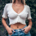 lace stitching single-breasted short-sleeved cardigan  NSXE35582