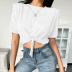 Shoulder-padded short-sleeved knotted white top NSXE35583