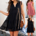 loose solid color sleeveless V-neck pleated dress NSHZ35714