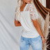 crocheted hollow solid color V-neck T-shirt NSHZ35716