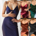 long solid color slim sling dress NSHZ35746