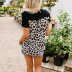 round neck short-sleeved leopard print stitching top  NSHZ35761
