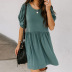 loose round neck short sleeve solid color dress NSHZ35766