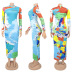 long-sleeved high-necked printing dress NSHZ35768