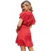 summer V-neck printed chiffon short-sleeved high-waist lace-up dress NSGE35789