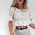 wave dot printing ruffled short-sleeved T-shirt  NSXS35863
