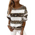 leopard stitching round neck long-sleeved T-shirt  NSXS35889