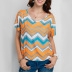 short-sleeved rainbow print V-neck striped T-shirt NSXS35929