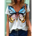 butterfly print deep V-neck loose T-shirt NSXS35930