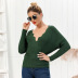 solid color knitting slim fit V-neck long-sleeved sweater NSYO34477