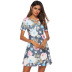 V-neck Printed Slim Short Sleeve Dress  NSOY34559