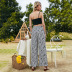 casual tops striped high waist wide leg pants suit  NSDF36042