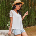 stitching lace v-neck solid color loose t-shirt  NSDF36051