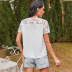 stitching lace v-neck solid color loose t-shirt  NSDF36051