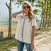 lace stitching casual round neck t-shirt NSDF36055