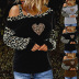 oblique shoulder strap leopard print stitching T-shirt NSXS36198