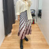 new pleated coloring printed striped skirt  NSXS36200