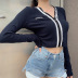 zipper letter embroidery ribbed knit T-shirt NSLQ36250