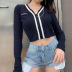 zipper letter embroidery ribbed knit T-shirt NSLQ36250
