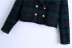retro double-breasted contrast plaid blazer NSLD36398