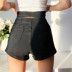 high waist lace-up design stretch denim shorts NSLD36439