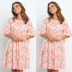 round neck short-sleeved pleated printing loose dress  NSYD36513
