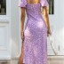 summer new short-sleeved lace-up side slit mid-size dress NSYD36526