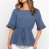 round neck waist tie solid color blouse  NSYD36530