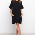 round neck short sleeve loose pleated solid color dress  NSYD36535