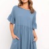 round neck short sleeve loose pleated solid color dress  NSYD36535