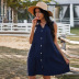 spring/summer new sleeveless shirt collar solid color skirt NSDY36594