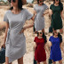 spring and summer new pure color knitted dress NSDY36595