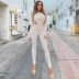sexy round neck long-sleeved jumpsuit NSMX36637
