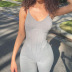 Solid Color Sleeveless Suspender Halter Sexy Slim Casual Jumpsuit NSMX36640