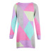 contrast pattern mid-length round neck pullover long sleeve sweater  NSJR36702